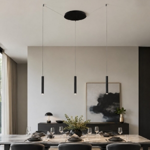 Lampadario con decentramento 3 luci a sospensione moderno nero led 24w cct 3000k 4000k per sala