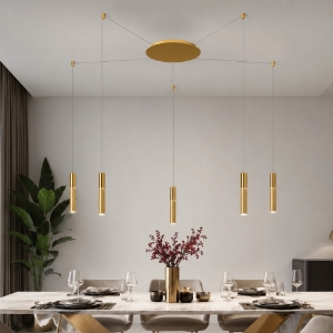 Lampadario 5 luci con decentramento a sospensione moderno oro led 40w cct 3000k 4000k per soggiorno