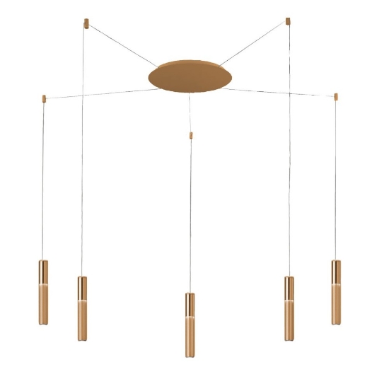 Lampadario 5 luci con decentramento a sospensione moderno oro led 40w cct 3000k 4000k per soggiorno