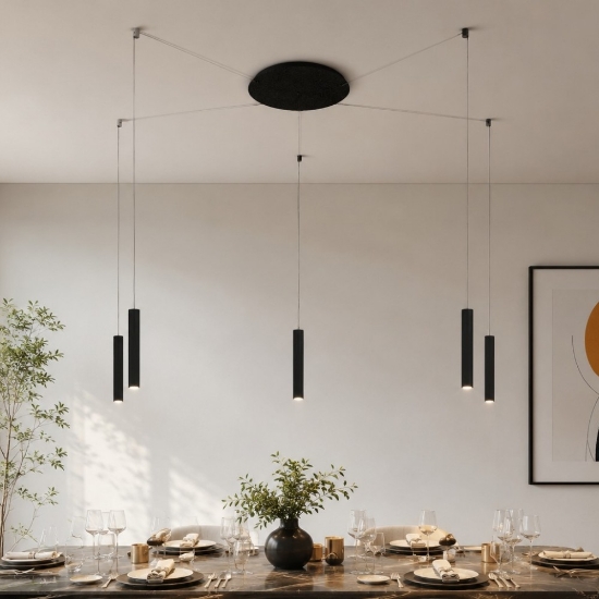 Lampadario a sospensione moderno nero led 40w cct 3000k 4000k biemissione soggiorno