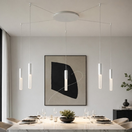 Lampadario con decentramento moderna bianca led 40w cct 3000k 4000k per soggiorno