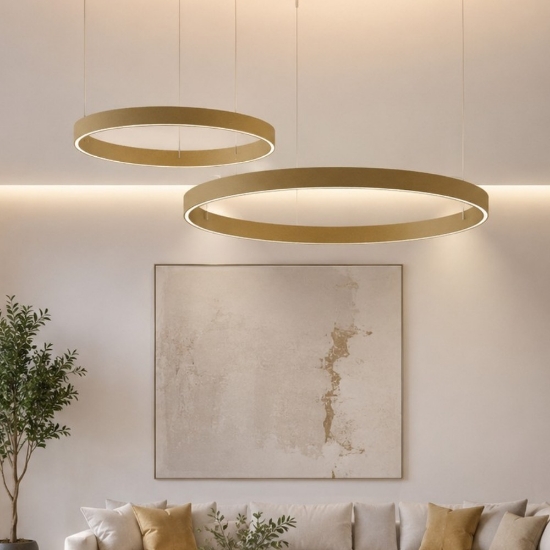 Lampadario moderno oro 2 anelli 100-120 cm led 240w cct 3000k 4000k per soggiorno