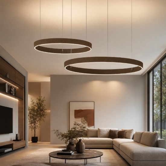 Lampadario moderno ruggine anelli 100-120 cm opalino led 240w cct 3000k 4000k dimmerabile