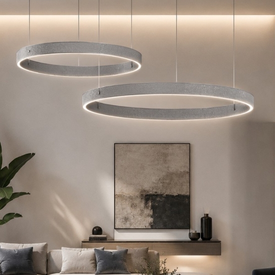 Lampadario a sospensione anelli 100-120 cm moderno grigio perla led 240w cct 3000k 4000k per soggiorno