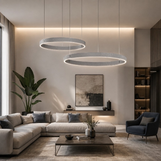 Lampadario a sospensione anelli 100-120 cm moderno grigio perla led 240w cct 3000k 4000k per soggiorno