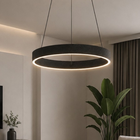Lampadario anello 40 cm a sospensione moderno antracite led 36w cct 3000k 4000k