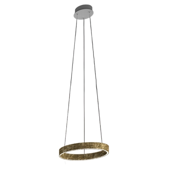 Lampadario cerchio a sospensione 40 cm moderno foglia oro led 36w cct 3000k 4000k biemissione