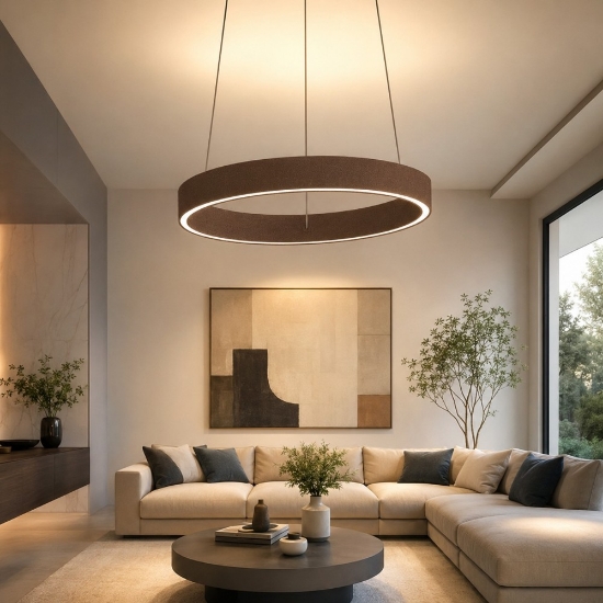 Lampadario a sospensione 40 cm moderno ruggine anello led 36w cct 3000k 4000k per soggiorno