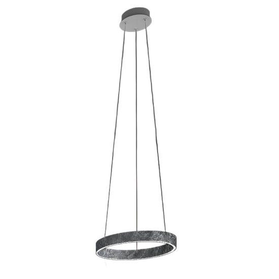 Lampadario moderno anello 40 cm foglia argento biemissione led 36w cct 3000k 4000k