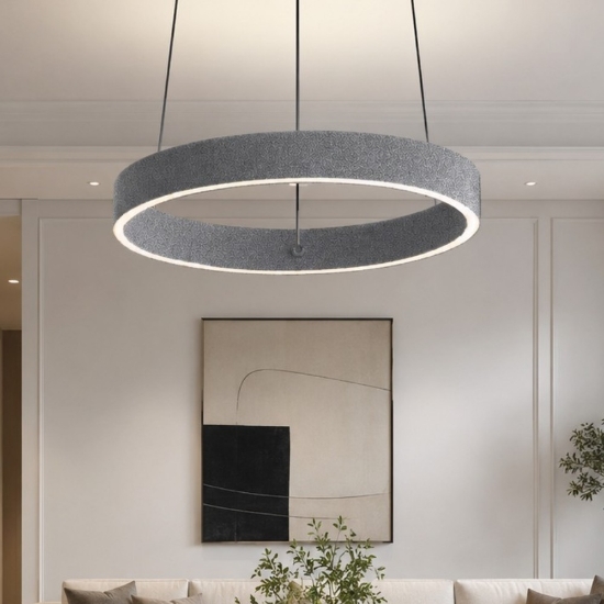 Lampadario a sospensione 40 cm anello moderno grigio perla led 36w cct 3000k 4000k per soggiorno
