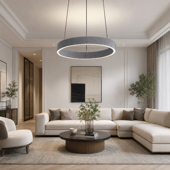 Lampadario a sospensione 40 cm anello moderno grigio perla led 36w cct 3000k 4000k per soggiorno