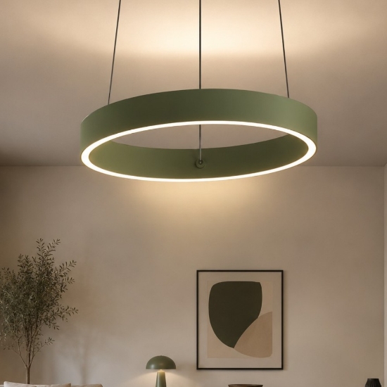 Lampadario a sospensione moderno verde salvia anello 40 cm led 36w cct 3000k 4000k