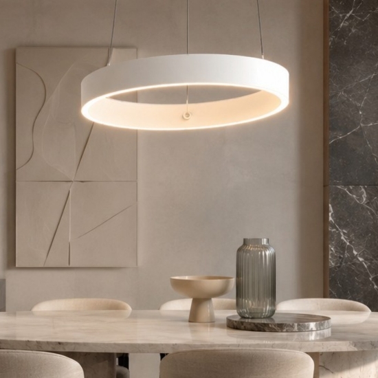 Lampadario moderno anello 40 cm bianco led 36w cct 3000k 4000k per soggiorno