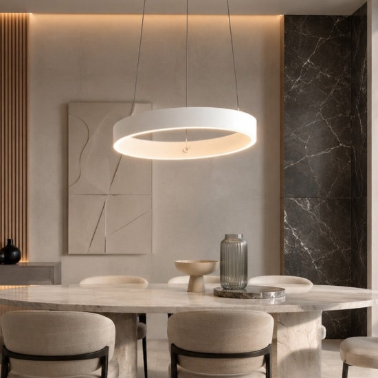 Lampadario moderno anello 40 cm bianco led 36w cct 3000k 4000k per soggiorno