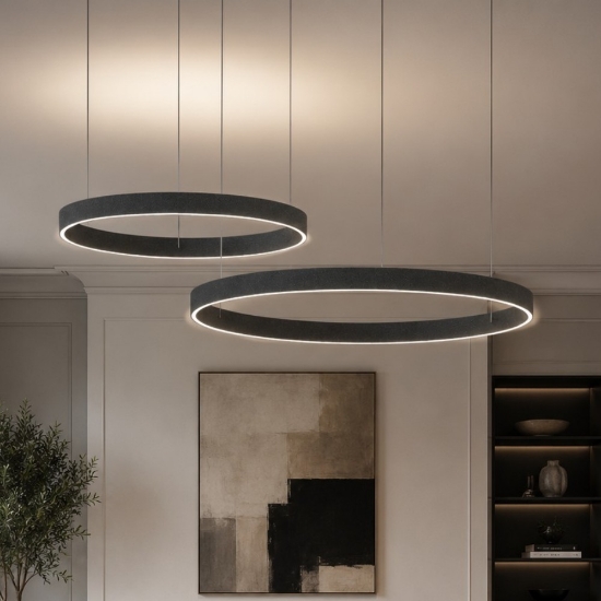 Lampadario moderno antracite 2 anelli 100-120 cm led 240w cct 3000k 4000k dimmerabile per soggiorno