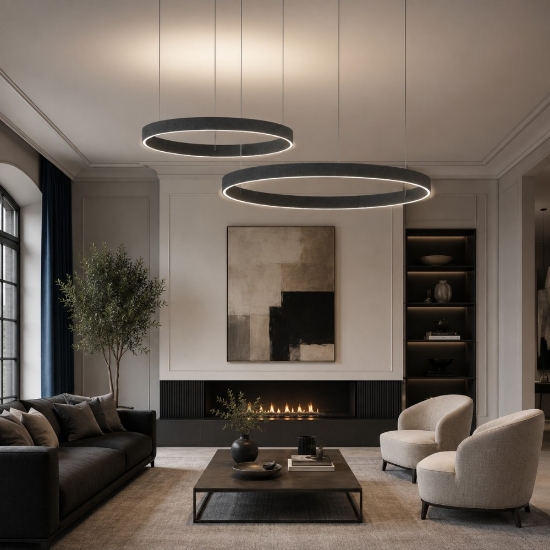 Lampadario moderno antracite 2 anelli 100-120 cm led 240w cct 3000k 4000k dimmerabile per soggiorno