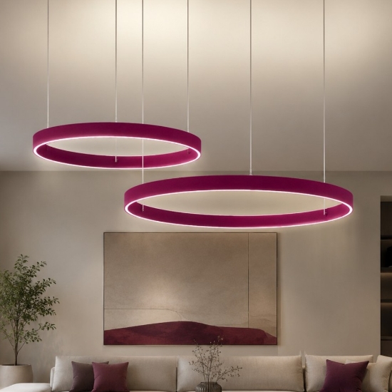Lampadario anelli 100-120 cm a sospensione moderno magenta led 240w cct 3000k 4000k per soggiorno