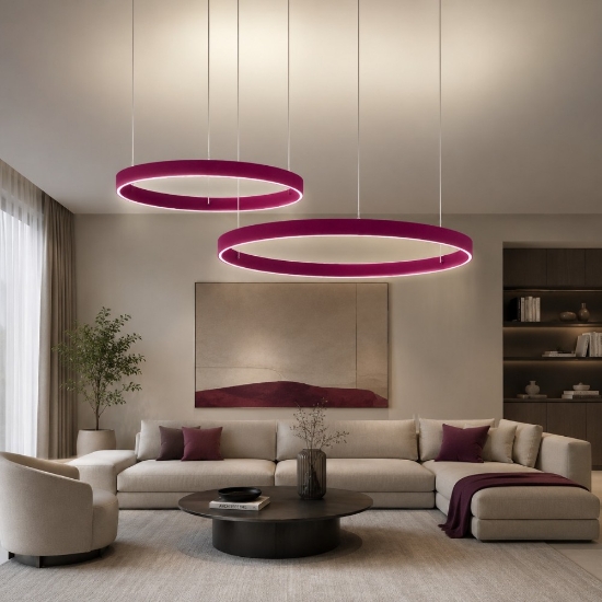 Lampadario anelli 100-120 cm a sospensione moderno magenta led 240w cct 3000k 4000k per soggiorno