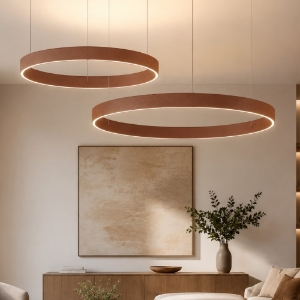 Lampadario due anelli 100-120 cm rame opaco led 240w cct 3000k 4000k per soggiorno moderno