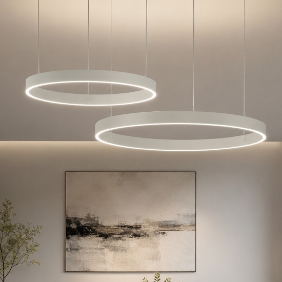 Lampadario anelli a sospensione 100-120 cm bianco led 240w cct 3000k 4000k per soggiorno
