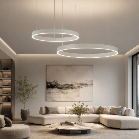 Lampadario anelli a sospensione 100-120 cm bianco led 240w cct 3000k 4000k per soggiorno