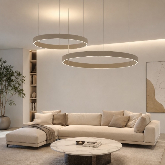 Lampadario a sospensione moderno anelli 100-120 cm sabbia led 240w cct 3000k 4000k per soggiorno