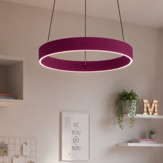 Lampadario moderno anello 40 cm magenta led 36w cct 3000k 4000k per cameretta