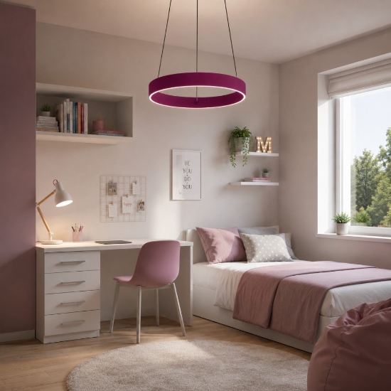 Lampadario moderno anello 40 cm magenta led 36w cct 3000k 4000k per cameretta