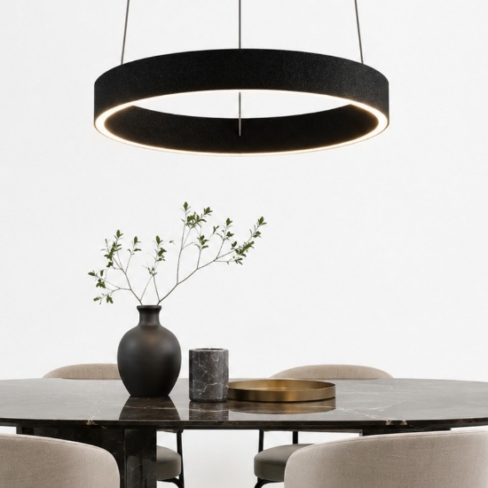 Lampadario moderno anello 40 cm nero led 36w cct 3000k 4000k per soggiorno