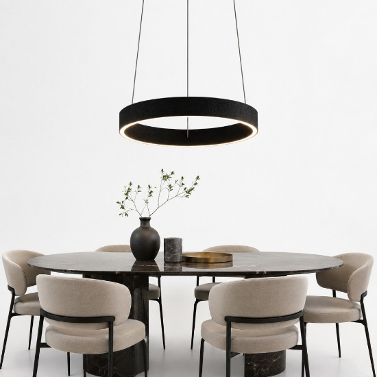 Lampadario moderno anello 40 cm nero led 36w cct 3000k 4000k per soggiorno