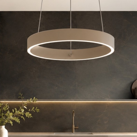 Lampadario per cucina moderna anello 40 cm sabbia bagnata led 36w cct 3000k 4000k