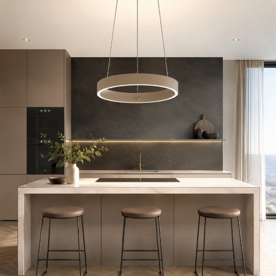 Lampadario per cucina moderna anello 40 cm sabbia bagnata led 36w cct 3000k 4000k