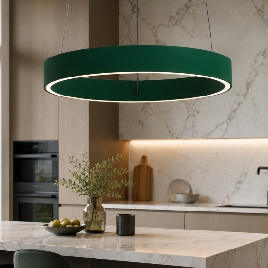 Lampadario per cucina moderna anello 40 cm verde bosco led 36w cct 3000k 4000k