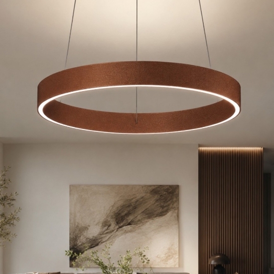Lampadario moderno rame opaco anello 40 cm led 36w cct 3000k 4000k per soggiorno
