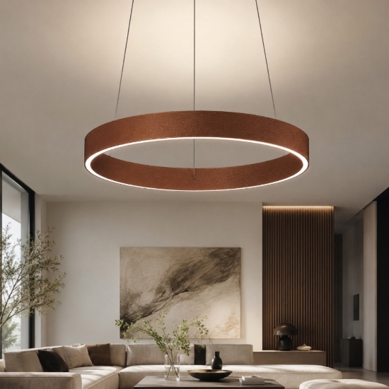 Lampadario moderno rame opaco anello 40 cm led 36w cct 3000k 4000k per soggiorno