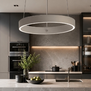 Lampadario per cucina moderna tortora anello 40 cm bianco led 36w cct 3000k 4000k