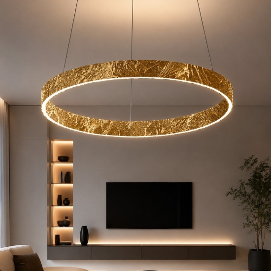 Lampadario a sospensione moderno foglia oro anello 60 cm led 56w cct 3000k 4000k per soggiorno