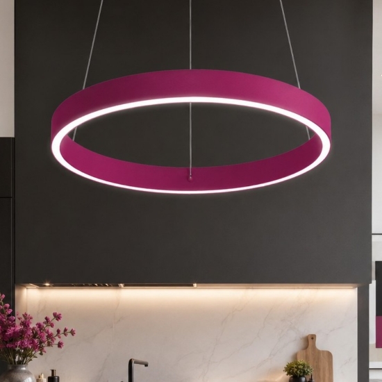 Lampadario per cucina moderna anello 60 cm magenta led 56w cct 3000k 4000k