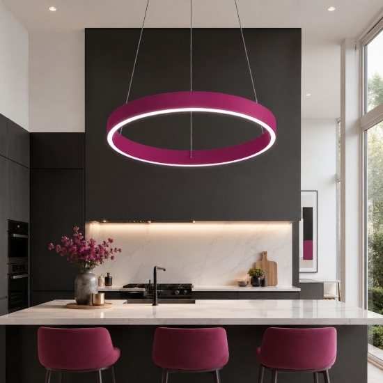 Lampadario per cucina moderna anello 60 cm magenta led 56w cct 3000k 4000k