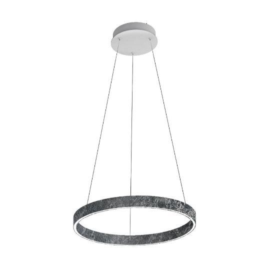 Lampadario a sospensione anello 60 cm foglia argento led 56w cct 3000k 4000k per salotto