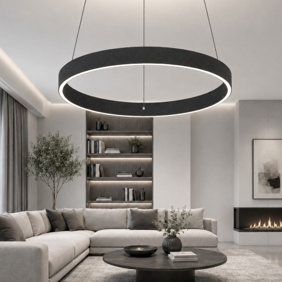 Lampadario moderno antracite anello 60 cm led 56w cct 3000k 4000k per soggiorno
