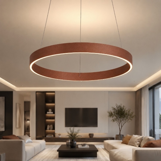 Lampadario moderno anello 60 cm rame opaco led 56w cct 3000k 4000k per soggiorno