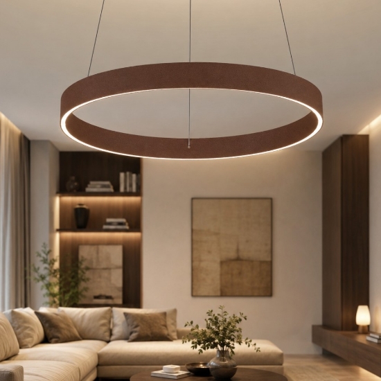 Lampadario moderno anello 60 cm ruggine led 56w cct 3000k 4000k dimmerabile per soggiorno