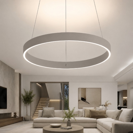 Lampadario moderno anello 60 cm tortora led 56w cct 3000k 4000k per soggiorno