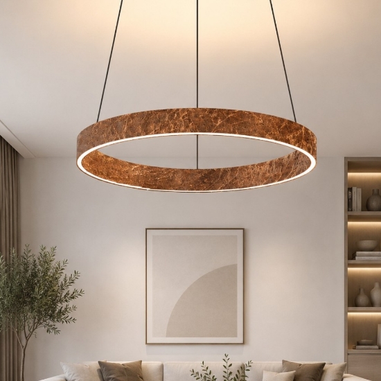 Lampadario a sospensione anello 40 cm moderno foglia rame led 36w cct 3000k 4000k