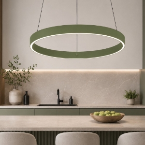 Lampadario per cucina moderna verde salvia anello 60 cm led 56w cct 3000k 4000k