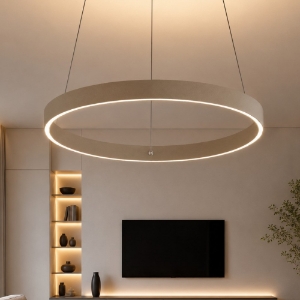 Lampadario anello 60 cm sabbia bagnata led 56w cct 3000k 4000k dimmerabile per soggiorno