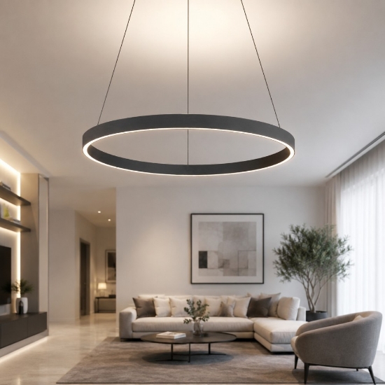 Lampadario antracite anello 80 cm led 76w cct 3000k 4000k per soggiorno moderno