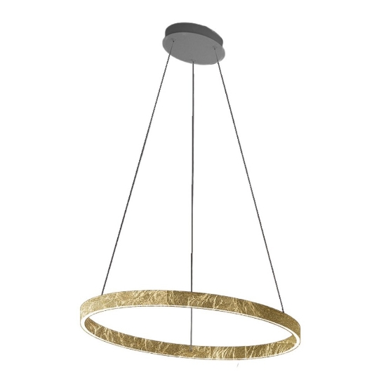 Lampadario a sospensione moderno foglia oro anello 80 cm led 76w cct 3000k 4000k per soggiorno