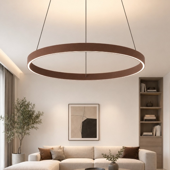 Lampadario moderno anello 80 cm rame opaco led 76w cct 3000k 4000k per soggiorno
